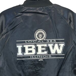Vintage 90s IBEW Local 383 Satin Jacket Glen Ellyn Illinois Union Black XXL 2XL